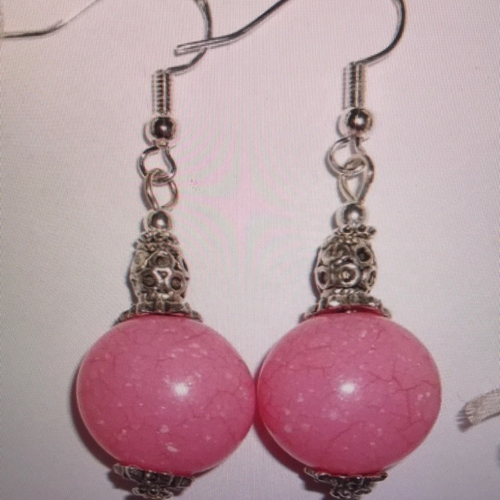 Pink Beaded Dangle Earrings